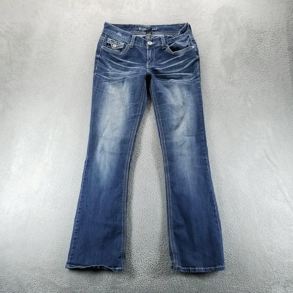 Ariya Jeans Womens 8 Blue Bootcut Low Rise Distressed Stretch Embroidered Y2K